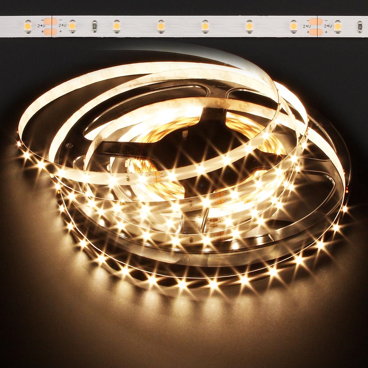 ECOLUX 24W 12V 3528 Warm White LED Strip, Non-Waterproof Flexible Tape Light, Energy Efficient 12V LED Ribbon for Subtle Ambient Indoor Lighting
